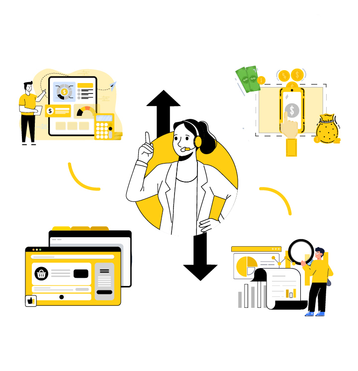 Illustration showing centralized management system for all core workforce solutions and management.